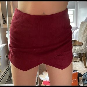 Red Ribbed Velvet Flapped Skort Summer Skirt Dressy